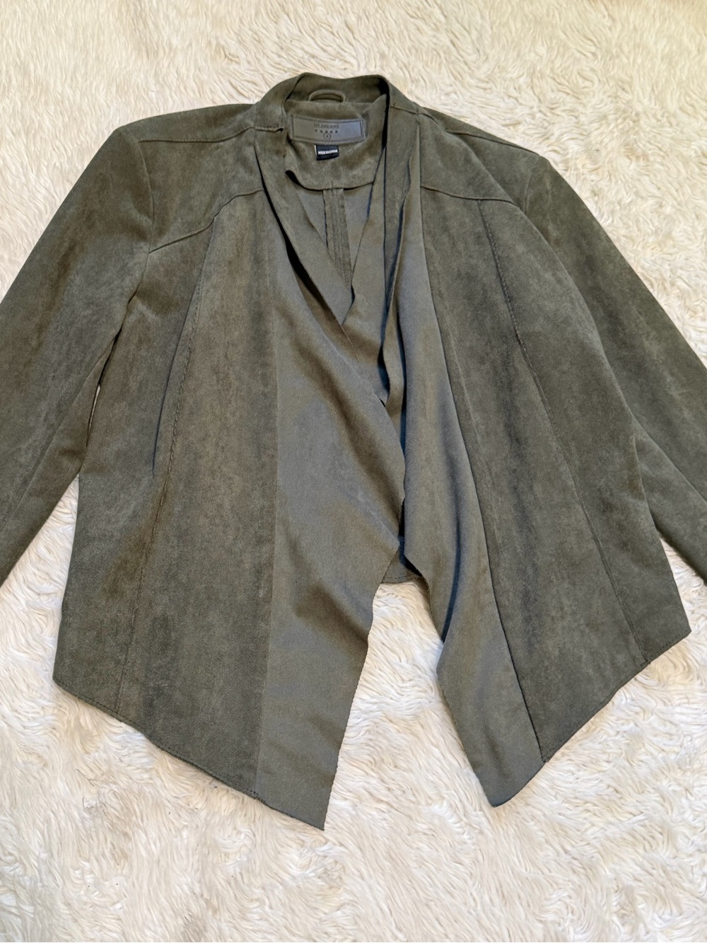 BLANK NYC Drape Front Faux Suede Jacket in Olive Green - Size Small - Picture 3 of 7